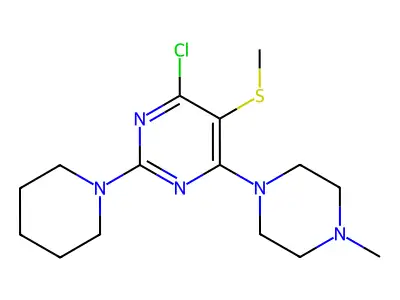 4-Chloro-6-(4-methylpiperazino)-5-methylthio-2-piperidinopyrimidine structure
