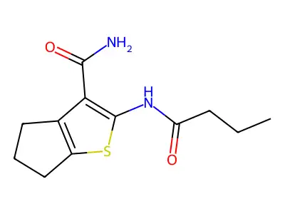 2-(butanoylamino)-5,6-dihydro-4H-cyclopenta[b]thiophene-3-carboxamide structure