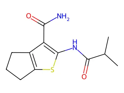 2-(isobutyrylamino)-5,6-dihydro-4H-cyclopenta[b]thiophene-3-carboxamide structure