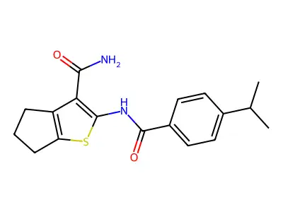 2-[(4-propan-2-ylbenzoyl)amino]-5,6-dihydro-4H-cyclopenta[b]thiophene-3-carboxamide structure