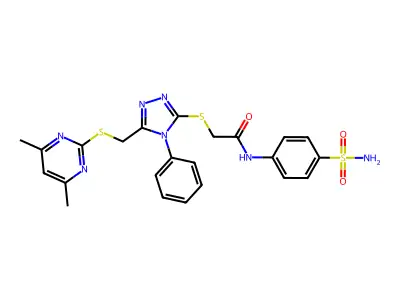 2-[(5-{[(4,6-dimethylpyrimidin-2-yl)sulfanyl]methyl}-4-phenyl-4H-1,2,4-triazol-3-yl)sulfanyl]-N-(4-sulfamoylphenyl)acetamide structure