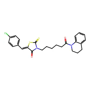 (Z)-5-(4-chlorobenzylidene)-3-(6-(3,4-dihydroquinolin-1(2H)-yl)-6-oxohexyl)-2-thioxothiazolidin-4-one structure