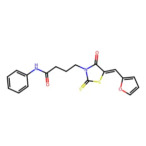 (E)-4-(5-(furan-2-ylmethylene)-4-oxo-2-thioxothiazolidin-3-yl)-N-phenylbutanamide structure