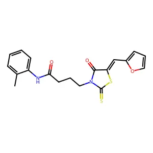(E)-4-(5-(furan-2-ylmethylene)-4-oxo-2-thioxothiazolidin-3-yl)-N-(o-tolyl)butanamide structure
