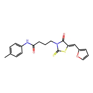 (E)-4-(5-(furan-2-ylmethylene)-4-oxo-2-thioxothiazolidin-3-yl)-N-(p-tolyl)butanamide structure