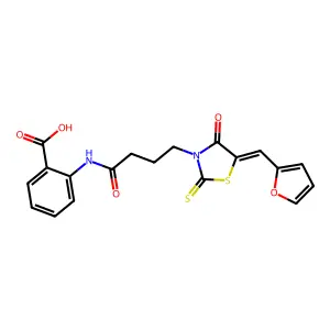 2-(4-{5-[1-Furan-2-yl-meth-(Z)-ylidene]-4-oxo-2-thioxo-thiazolidin-3-yl}-butyrylamino)-benzoic acid structure