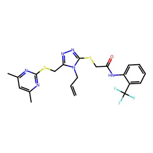 2-{5-[(4,6-dimethylpyrimidin-2-ylthio)methyl]-4-prop-2-enyl(1,2,4-triazol-3-yl thio)}-N-[2-(trifluoromethyl)phenyl]acetamide structure