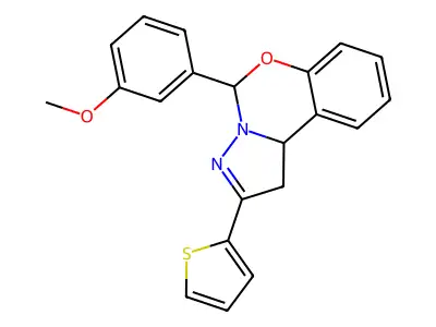 5-(3-methoxyphenyl)-2-thiophen-2-yl-5,10b-dihydro-1H-pyrazolo[1,5-c][1,3]benzoxazine structure