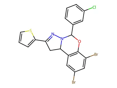 7,9-dibromo-5-(3-chlorophenyl)-2-(thiophen-2-yl)-1,10b-dihydropyrazolo[1,5-c][1,3]benzoxazine structure