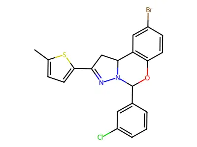 9-bromo-5-(3-chlorophenyl)-2-(5-methylthiophen-2-yl)-1,10b-dihydropyrazolo[1,5-c][1,3]benzoxazine structure