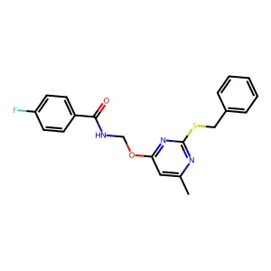 N-({[2-(benzylsulfanyl)-6-methylpyrimidin-4-yl]oxy}methyl)-4-fluorobenzamide structure