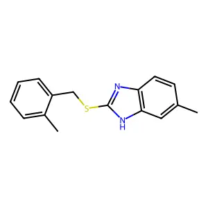 5-methyl-2-((2-methylbenzyl)thio)-1H-benzo[d]imidazole structure