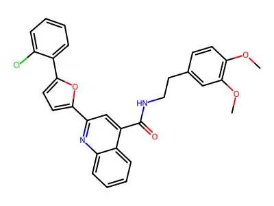2-[5-(2-chlorophenyl)furan-2-yl]-N-[2-(3,4-dimethoxyphenyl)ethyl]quinoline-4-carboxamide structure