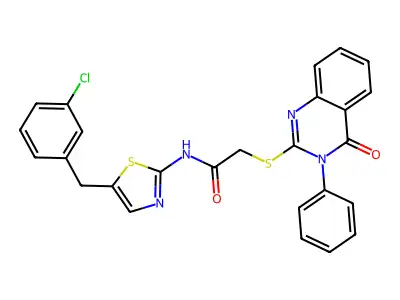 N-[5-(3-chlorobenzyl)-1,3-thiazol-2-yl]-2-[(4-oxo-3-phenyl-3,4-dihydroquinazolin-2-yl)sulfanyl]acetamide structure