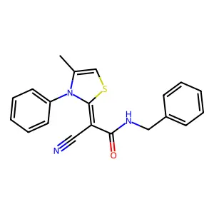 (Z)-N-benzyl-2-cyano-2-(4-methyl-3-phenylthiazol-2(3H)-ylidene)acetamide structure