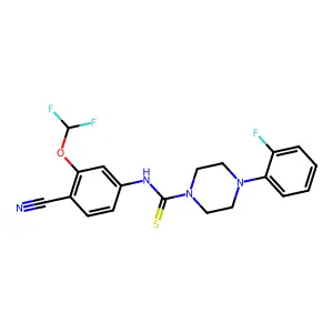 N-[4-cyano-3-(difluoromethoxy)phenyl]-4-(2-fluorophenyl)piperazine-1-carbothioamide structure