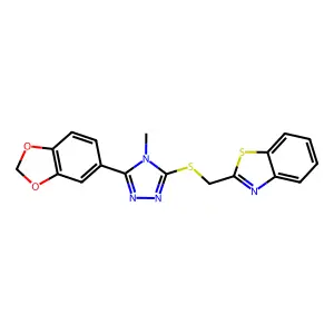 2-({[5-(2H-1,3-benzodioxol-5-yl)-4-methyl-4H-1,2,4-triazol-3-yl]sulfanyl}methyl)-1,3-benzothiazole structure