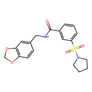 N-(1,3-benzodioxol-5-ylmethyl)-3-pyrrolidin-1-ylsulfonylbenzamide structure