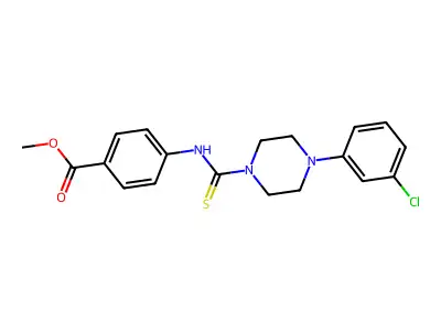 Methyl 4-({[4-(3-chlorophenyl)piperazinyl]thioxomethyl}amino)benzoate structure
