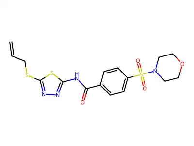 4-morpholin-4-ylsulfonyl-N-(5-prop-2-enylsulfanyl-1,3,4-thiadiazol-2-yl)benzamide structure