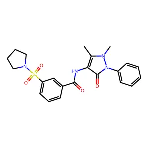 N-(1,5-dimethyl-3-oxo-2-phenylpyrazol-4-yl)-3-pyrrolidin-1-ylsulfonylbenzamide structure