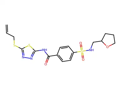 N-[5-(allylthio)-1,3,4-thiadiazol-2-yl]-4-{[(tetrahydro-2-furanylmethyl)amino]sulfonyl}benzamide structure