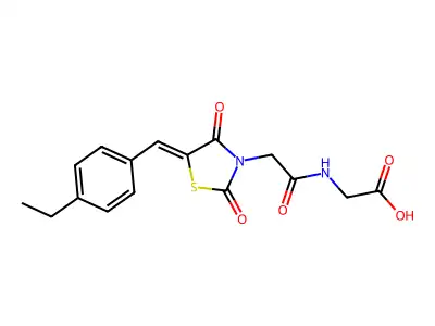 (Z)-2-(2-(5-(4-ethylbenzylidene)-2,4-dioxothiazolidin-3-yl)acetamido)acetic acid structure