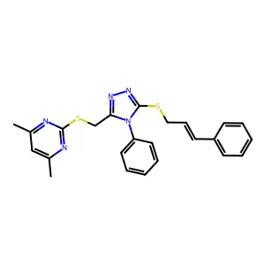 4,6-dimethyl-2-[[4-phenyl-5-[(E)-3-phenylprop-2-enyl]sulfanyl-1,2,4-triazol-3-yl]methylsulfanyl]pyrimidine structure
