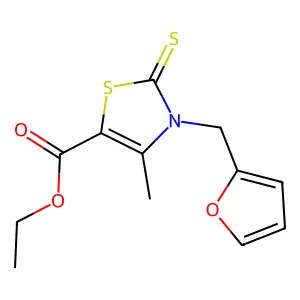 Ethyl 3-(furan-2-ylmethyl)-4-methyl-2-sulfanylidene-1,3-thiazole-5-carboxylate structure