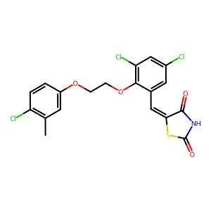 (5Z)-5-[[3,5-dichloro-2-[2-(4-chloro-3-methylphenoxy)ethoxy]phenyl]methylidene]-1,3-thiazolidine-2,4-dione structure