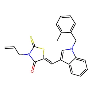 (5Z)-5-[[1-[(2-methylphenyl)methyl]indol-3-yl]methylidene]-3-prop-2-enyl-2-sulfanylidene-1,3-thiazolidin-4-one structure