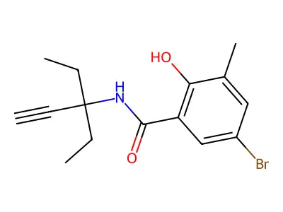 Benzamide, 5-bromo-N-(1,1-diethyl-2-propynyl)-2-hydroxy-3-methyl- structure