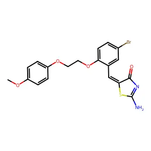 (5Z)-2-amino-5-[[5-bromo-2-[2-(4-methoxyphenoxy)ethoxy]phenyl]methylidene]-1,3-thiazol-4-one structure