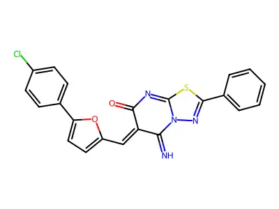 (6Z)-6-{[5-(4-chlorophenyl)furan-2-yl]methylidene}-5-imino-2-phenyl-5,6-dihydro-7H-[1,3,4]thiadiazolo[3,2-a]pyrimidin-7-one structure