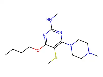 6-Butoxy-2-methylamino-4-(4-methylpiperazino)-5-(methylthio)pyrimidine structure