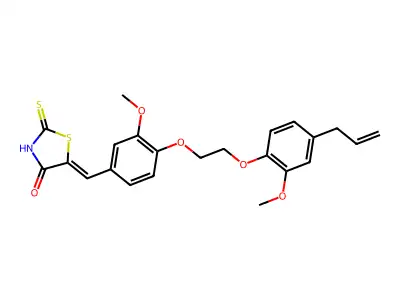 (5Z)-5-[[3-methoxy-4-[2-(2-methoxy-4-prop-2-enylphenoxy)ethoxy]phenyl]methylidene]-2-sulfanylidene-1,3-thiazolidin-4-one structure