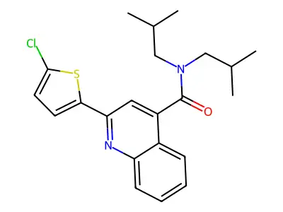 2-(5-chlorothiophen-2-yl)-N,N-bis(2-methylpropyl)quinoline-4-carboxamide structure