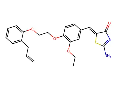 (5Z)-2-amino-5-[[3-ethoxy-4-[2-(2-prop-2-enylphenoxy)ethoxy]phenyl]methylidene]-1,3-thiazol-4-one structure