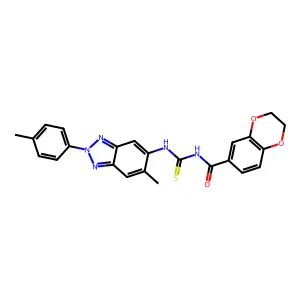 N-[[6-methyl-2-(4-methylphenyl)benzotriazol-5-yl]carbamothioyl]-2,3-dihydro-1,4-benzodioxine-6-carboxamide structure