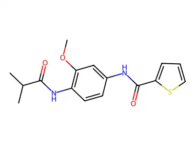 N-[3-methoxy-4-(2-methylpropanoylamino)phenyl]thiophene-2-carboxamide structure