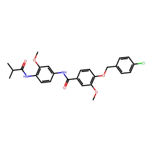 4-[(4-chlorophenyl)methoxy]-3-methoxy-N-[3-methoxy-4-(2-methylpropanoylamino)phenyl]benzamide structure