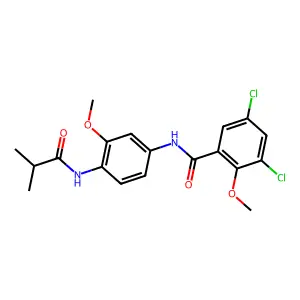 3,5-dichloro-2-methoxy-N-[3-methoxy-4-(2-methylpropanoylamino)phenyl]benzamide structure