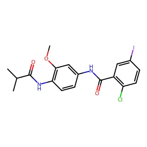 2-chloro-5-iodo-N-[3-methoxy-4-(2-methylpropanoylamino)phenyl]benzamide structure