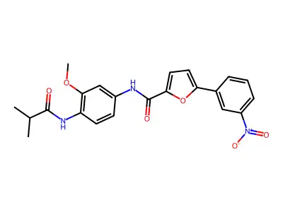 N-[3-methoxy-4-(2-methylpropanoylamino)phenyl]-5-(3-nitrophenyl)furan-2-carboxamide structure