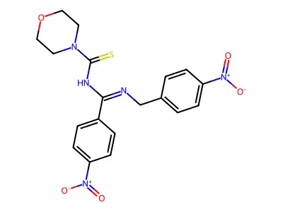 (Z)-N-(((4-nitrobenzyl)imino)(4-nitrophenyl)methyl)morpholine-4-carbothioamide structure