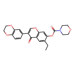 3-(2,3-dihydro-1,4-benzodioxin-6-yl)-6-ethyl-4-oxo-4H-chromen-7-yl 4-morpholinecarboxylate structure