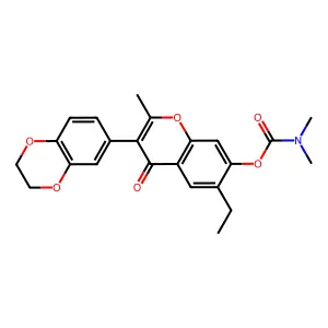 3-(2,3-dihydrobenzo[b][1,4]dioxin-6-yl)-6-ethyl-2-methyl-4-oxo-4H-chromen-7-yl dimethylcarbamate structure