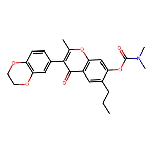 3-(2,3-dihydrobenzo[b][1,4]dioxin-6-yl)-2-methyl-4-oxo-6-propyl-4H-chromen-7-yl dimethylcarbamate structure