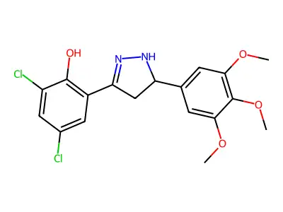 2,4-dichloro-6-[5-(3,4,5-trimethoxyphenyl)-4,5-dihydro-1H-pyrazol-3-yl]phenol structure