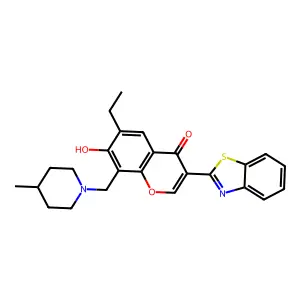 3-(benzo[d]thiazol-2-yl)-6-ethyl-7-hydroxy-8-((4-methylpiperidin-1-yl)methyl)-4H-chromen-4-one structure